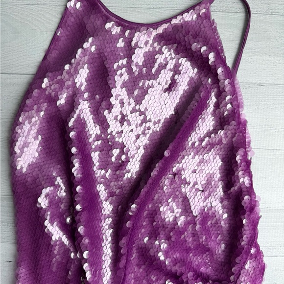 NWT Ronny Kobo Purple Sequin Halter Backless Gown Size S - Picture 7 of 11